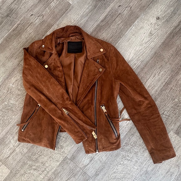 AllSaints Suede Biker Jacket - US Size 2 - Picture 4 of 7